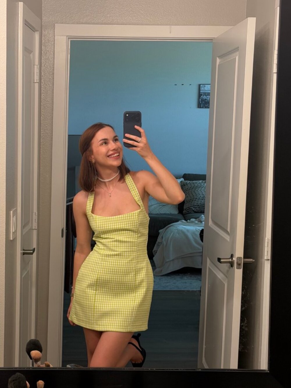 Zara Green Gingham Halter Mini Dress - XS
